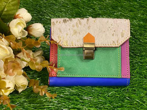 Nouveaux vrais cheveux faits à la main sur la peau métallique fourrure cuir femmes portefeuilles élégant coloré multi utilisations sacs à main ATM porte-cartes portefeuilles - Product Image 2