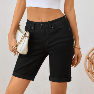 Novedad 2026: Shorts vaqueros vintage de cintura alta para mujer, negros, bordados y desgastados, para verano, venta al por mayor 2026 - Product Image 6