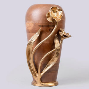 Nouveau design tendance, vase décoratif en métal avec longue base en verre, plaqué or, motif floral, minimaliste, fait main - Product Image 2