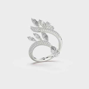 White <b>Gold</b> Diamond <b>Cocktail</b> <b>Ring</b> Marquise Cut Pave Setting Floral Design Women's Luxury Wedding Jewelry - Product Image 2