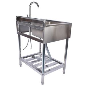 Lavello da Cucina Rustico in Acciaio Inossidabile da 28,3 Pollici con Lavello Sinistro e Scarico Destro, Rubinetto e Lavatoio Autoportanti in Argento, Finitura Argento - Product Image 3