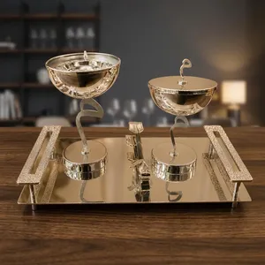 Ensemble de brûleurs d'encens en métal argenté sur un plateau, avec supports à ruban à calligraphie arabe et poignées texturées scintillantes pour les arômes domestiques - Product Image 3