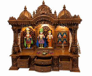 Big Size SwamiNarayan <b>Mandir</b> Home Teak Wood Heavy Carved Customized Pooja <b>Mandir</b> Luxury Design Large <b>Mandir</b> with Storage Cabinet - Product Image 5