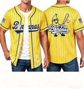 Maillot de baseball jaune uni pour homme, manches courtes, imprimé par sublimation, logo Let's Go Bananas, 100% polyester - Product Image 2