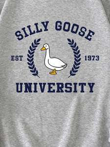 Sweat-shirt en polaire épais à col montant Silly Goose University pour femme, gris, imprimé lettres, pull tricoté décontracté pour l'hiver - Product Image 2