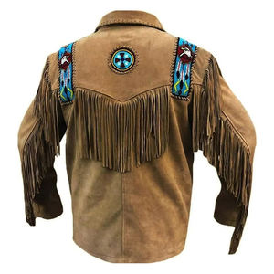 Men Cow Skin Suede Tassel Fringe <b>Leather</b> <b>Jacket</b> Turn-down Collar Breathable 240g Western Style Casual <b>Winter</b> Coat - Product Image 2
