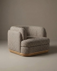 Sillón Moderno de Lujo Minimalista con Brazos Curvos y Base de Madera, Cojines Rellenos de Espuma para Sala de Estar y Escuela - Product Image 2