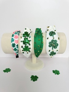 Wholesale Beautiful White Beaded Clover & Beer Mug <b>Headband</b> St Patrick’s Day Handmade Knot Hairband for Women and Girls Events - Product Image 2