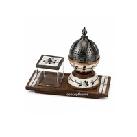 Brûleur d'encens écologique en acier inoxydable avec base en bois, diffuseur aromatique de style arabe pour la décoration intérieure