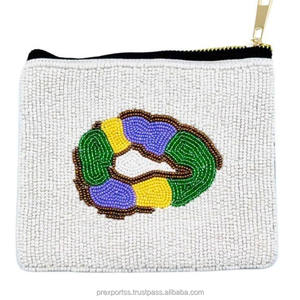 Mardi Gras Beaded Coin Pouch Handmade Letter Embroidery Zipper Clutch Bag Custom Party Favor Gift <b>Small</b> <b>Wallet</b> Festival Purse - Product Image 2