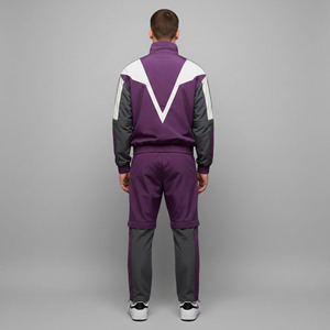 Conjunto de 2 piezas con logotipo personalizado al por mayor, chaqueta cortavientos con bloques de color y cintura elástica, 100% nailon, pantalones deportivos y chaqueta para hombre. - Product Image 2