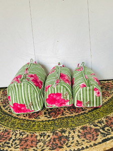 Set 3 Quilted Indian Cotton Eco-Friendly Zipper Floral <b>for</b> Bags Wash Bag Shaving Kit Vanity <b>Case</b> Travel Makeup Cosmetic - Product Image 3