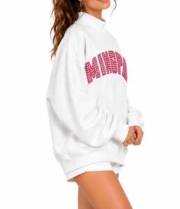 OEM <b>Women</b>’s <b>Christmas</b> Oversized Mock Neck <b>Sweatshirt</b> Custom Gingham Plaid Sleeves Letter Applique Embroidery - Product Image 4
