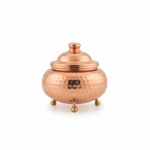 Handmade Hammered Copper <b>Lidded</b> Storage Pot <b>with</b> Rounded Body and Three Feet for Kitchen Home Decor Wholesale Supply Bulk Export - Product Image 1