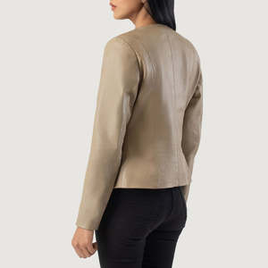 Veste de motard pour femme en cuir de mouton beige sans col, écologique, matelassée, respirante, séchage rapide, hiver, Furat Leathers - Product Image 3
