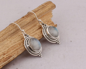 Natural Rainbow Moonstone <b>Earrings</b> 925 Sterling <b>Silver</b> Vintage Victorian Style Blue Fire Moonstone <b>Dangle</b> <b>Earrings</b> Wholesale - Product Image 5