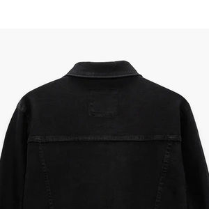 เสื้อแจ็คเก็ตยีนส์สีดำสำหรับผู้ชาย คอปกแบบพับได้ ทรงปกติ ผ้าฝ้ายฟอก ทรงกระดุมแถวเดียว สไตล์ลำลอง ใส่ได้ในฤดูใบไม้ร่วง - Product Image 3