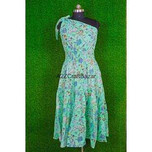 Robe midi moulante en coton 100% à imprimé floral multicolore, boutonnée sur une épaule, pour femme, décontractée, tendance, été, très vendue - Product Image 2