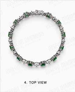 Bracelet tennis diamant en or blanc 18 carats avec halo de pierres vertes taille émeraude, bijou de luxe personnalisable haut de gamme - Product Image 4