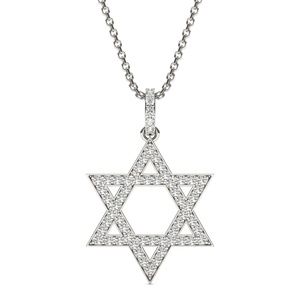 Collier pendentif étoile de David en or blanc 14 carats avec breloque en moissanite, chaîne à maillons hexagonaux, cadeau de bijoux - Product Image 1