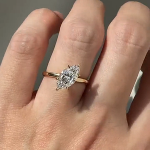 แหวนเพชรเม็ดเดี่ยวทรงมาร์คีส์ 3 กะรัต 6 กรงเล็บ สำหรับผู้หญิง ทองคำแท้ 14K สำหรับงานหมั้นและงานแต่งงาน - Product Image 4