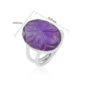 Bague en argent sterling 925 avec fleur sculptée en améthyste naturelle, bague ovale en pierre précieuse sculptée à la main pour femmes - Product Image 5