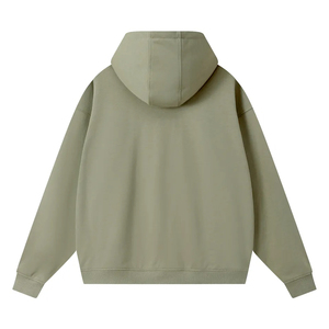 Sweat-shirt polaire à capuche oversize zippé vert olive uni pour homme, avec poches, en tissu tricoté respirant, idéal pour l'automne - Product Image 2