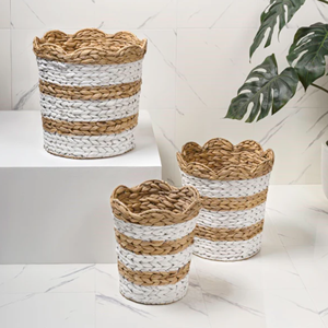 Vietnam Water Hyacinth Wastebasket Natural Woven Rubbish <b>Bin</b> Scalloped Seagrass Style Waste <b>Bin</b> Wholesale Home Storage - Product Image 6