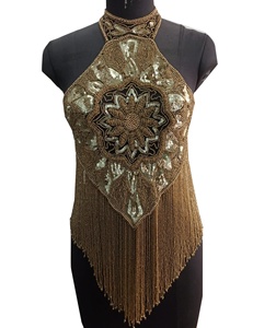 Haut sexy de créateur fait main pour femme, orné de paillettes, de perles et de broderies géométriques, dos nu, style lourd, pour club et soirée, vente en gros abordable - Product Image 1