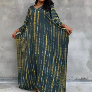 Robe Kaftan Tie-Dye Verte pour Plage, Vacances, Croisière, Fête au Bord de la Piscine, Tenue de Détente à Domicile – Options de Longueur - Product Image 1