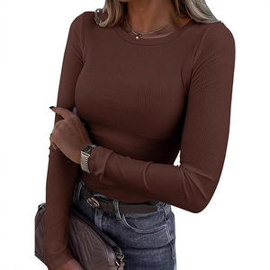 Camisetas de Mujer Tejidas de Poliéster con Bordado 3D, Color Sólido, Casuales, Ecológicas, Transpirables, con Logotipo de Impresión Digital - Product Image 3