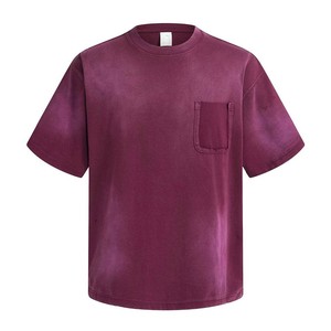 Camiseta de Manga Corta para Hombre, Talla Grande, Color Morado, Cuello Redondo, con Bolsillo, Estilo Casual, 100% Algodón Jersey, Color Sólido - Product Image 1