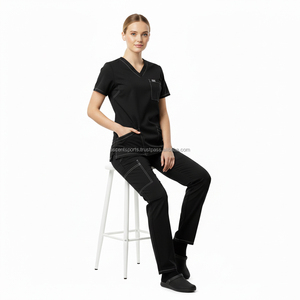 Conjunto de Uniforme Médico Personalizado de Fábrica con Etiqueta Tejida, Múltiples Bolsillos, Pantalón Jogger con Puño y Bolsillo Lateral, Elástico en Cuatro Direcciones para Personal Sanitario - Product Image 4