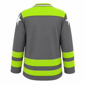 Camiseta de Hockey sobre Hielo Sublimada Personalizada, Cuello en V, Manga Larga, Gris, Verde Lima, Rayas, Poliéster que Absorbe la Humedad, para Hombre - Product Image 2