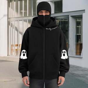 Personalized <b>Men</b> Double Balaclava Zip Hoodie Polyester Cotton Casual Jacket With Attached <b>Face</b> <b>Mask</b> Hood And Relaxed Streetwear - Product Image 3