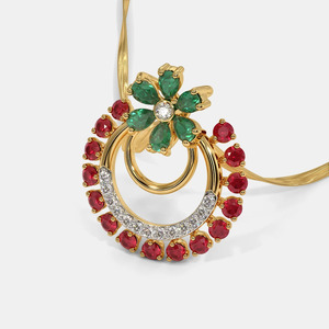 Yellow Gold <b>Ruby</b> Emerald Floral Lab Grown Diamond Pendant <b>Necklace</b> - Product Image 3