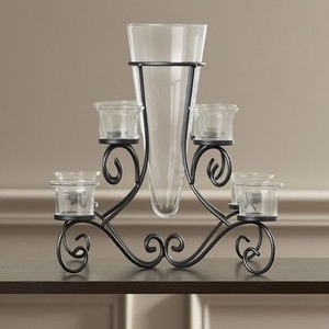 Support de bougie en fer à 5 têtes avec coupelles en verre mosaïque colorées, résistant à la chaleur, décoration d'intérieur - Product Image 4