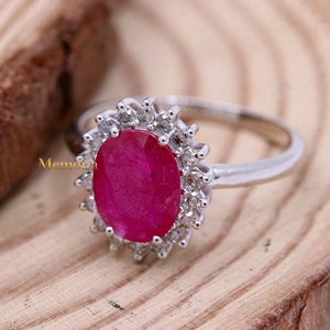 Wholesale 14K Solid White Gold Natural Oval Ruby Diamond Halo Prong Set Ring Fine Jewelry Memoria Jewels - Product Image 6