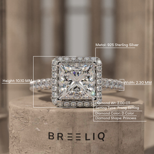 14K White Gold Square Halo Diamond Engagement Ring Princess Cut Center Pave Set <b>Bridal</b> Ring Luxury Wedding Proposal Ring - Product Image 4