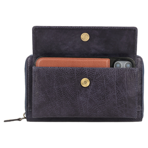 <b>Women</b> Genuine Leather Crossbody <b>Wallet</b> With Zipper Closure And Shoulder Strap Dark Blue Minimalist Design - Product Image 6