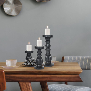 Juego de candelabros de madera hechos a mano estilo decorativo de granja con logotipo personalizado para chimenea decoración de boda soportes de velas de Pilar - Product Image 6