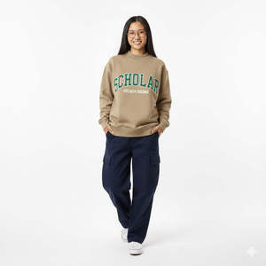 Women's <b>Pink</b> Crew Neck <b>Sweatshirt</b> With White Future Letter Print Regular Sleeve Knitted Autumn Wear Mock Neck Applique - Product Image 2