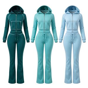 Made Pakistan High Quality Hot Selling Price Women's 2 Piece Long Set Plaid Hooded Polyester/Cotton Regular Fit Full Zip Winter - Product Image 1