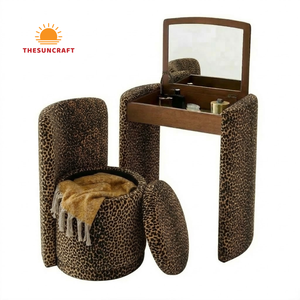 All-in-One Corner <b>Vanity</b> Set for Girls - Modern Oak Wood <b>Makeup</b> Table with Mirror & Chair Bulk Offer - Product Image 2