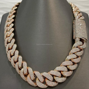 Chaîne cubaine tendance pour homme RB Gems, plaquée or, platine, or jaune/blanc 10k, 123 diamants de 21,63 carats, certifiée IGI - Product Image 3