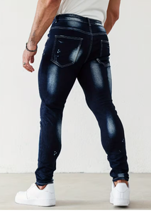 Jean en denim déchiré coupe droite pour homme TRIBON SPORTS, taille mi-haute, style streetwear écoresponsable, avec fermeture éclair et design troué - Product Image 3