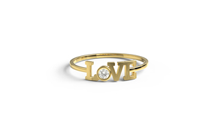 แหวนทองคำ 18K หรูหรา ประดับเพชรทรงกลม ตัวอักษร LOVE แหวนคู่รักสุดโรแมนติก แหวนซ้อนกันได้ เครื่องประดับชั้นดีสำหรับผู้หญิง - Product Image 1