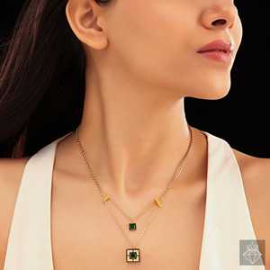 PRAO Emerald Princess Cut Collier à couches dorées anti-ternissement Accessoire de mode - Product Image 3