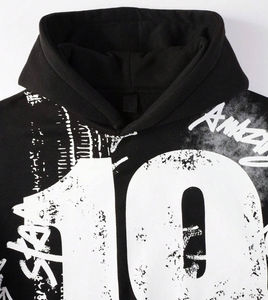 Sweat-shirt à capuche noir surdimensionné le plus vendu avec imprimé graffiti blanc – Streetwear homme en coton French Terry pour l'automne - Product Image 6