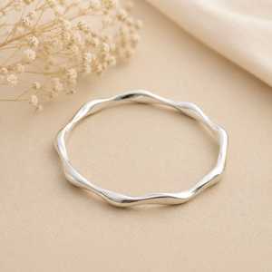 Hammered Sterling Silver Bangle <b>Bracelet</b> | Minimalist Silver Cuff | Wavy Organic Bangle | Handmade Silver Jewelry | Modern Stack - Product Image 3